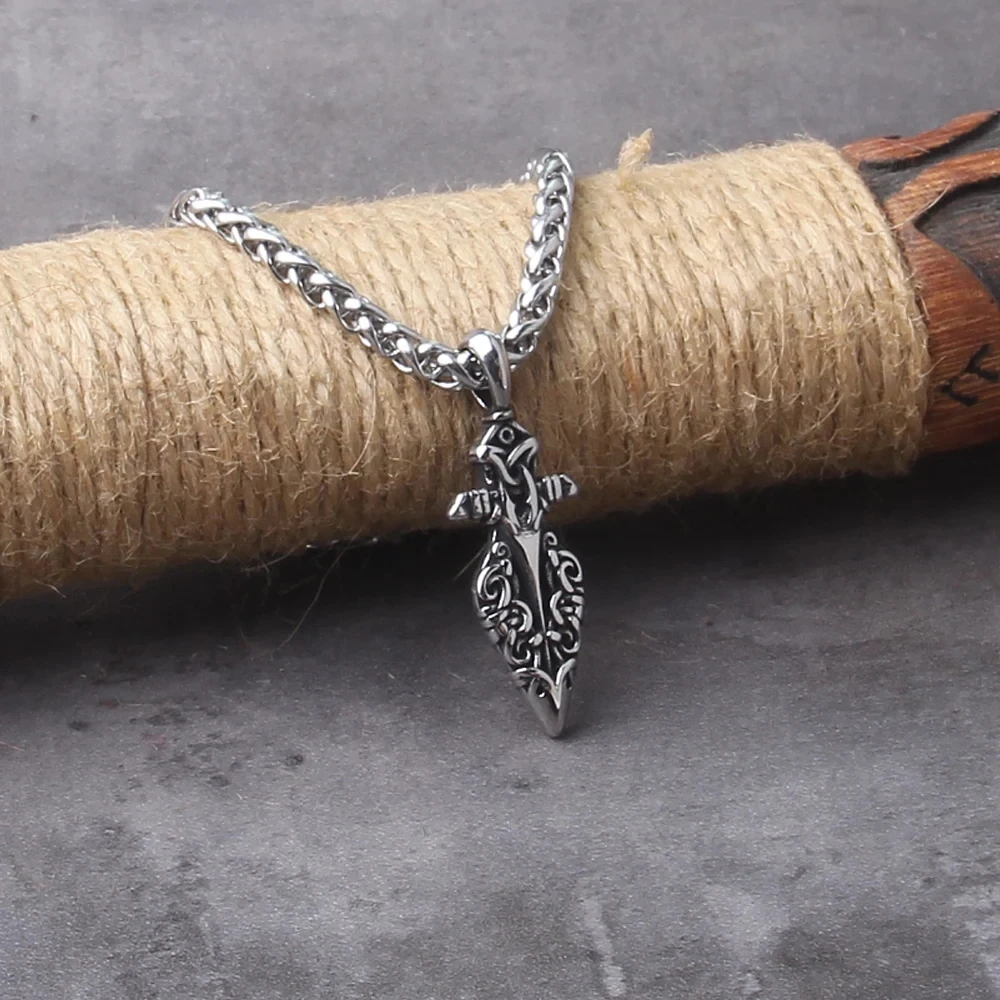 Norse Runes Odin's Spear Gungnir Necklace Men Gold Color Stainless Steel Arrowhead Pendant Valknut Talisman Male Vikings Jewelry