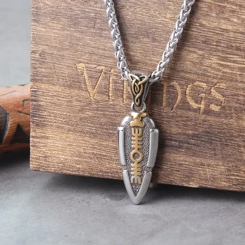 Norse Runes Odin's Spear Gungnir Necklace Men Gold Color Stainless Steel Arrowhead Pendant Valknut Talisman Male Vikings Jewelry