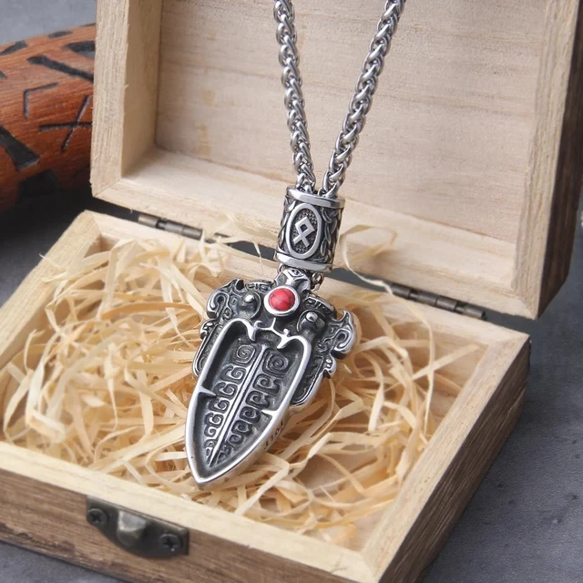 Norse Runes Odin's Spear Gungnir Necklace Men Gold Color Stainless Steel Arrowhead Pendant Valknut Talisman Male Vikings Jewelry