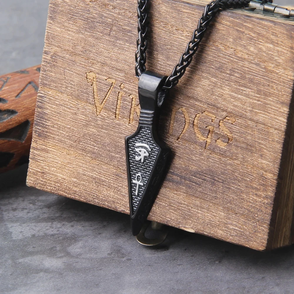 Norse Runes Odin's Spear Gungnir Necklace Men Gold Color Stainless Steel Arrowhead Pendant Valknut Talisman Male Vikings Jewelry