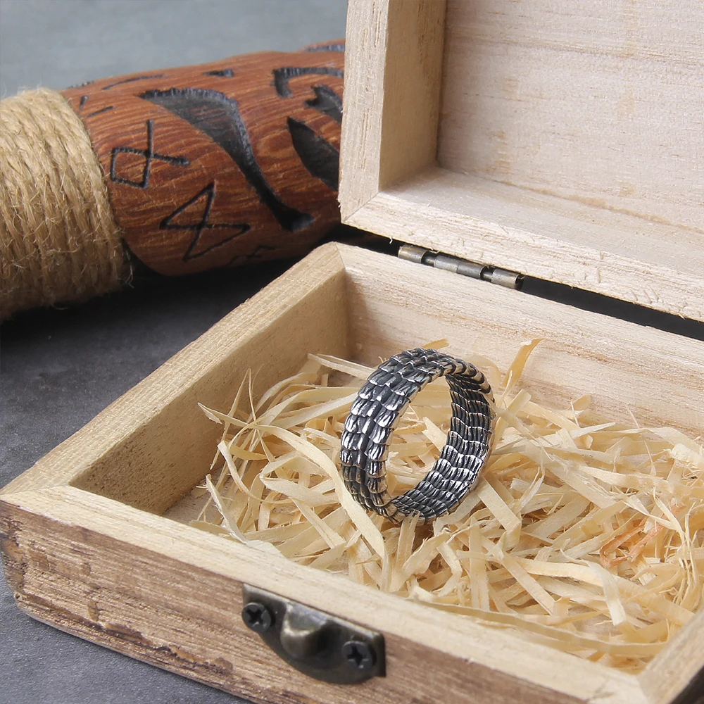 Viking Style Stainless Steel Huge Ouroboros Snake Ring for Men Male Fashion Jewelry and a cotton chain as gift with wooden box Viking Style Stainless Steel Huge Ouroboros Snake Ring for Men Male Fashion Jewelry and a cotton chain as gift with wooden box