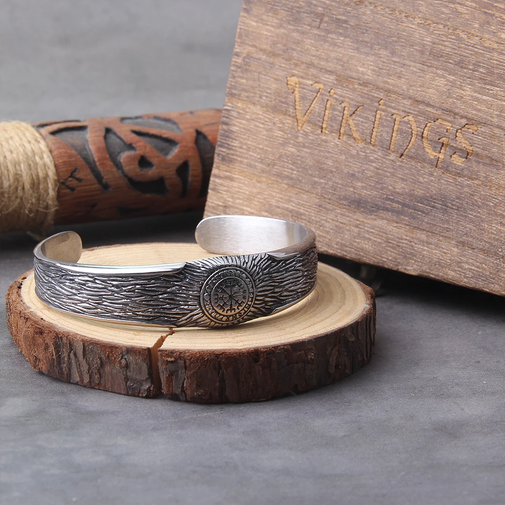 Rock Nordic Viking Celtic Knot Cuff Bangles Bracelets for Men,Solid Stainless Steel Amulet Protection Wristband Gift Jewelry