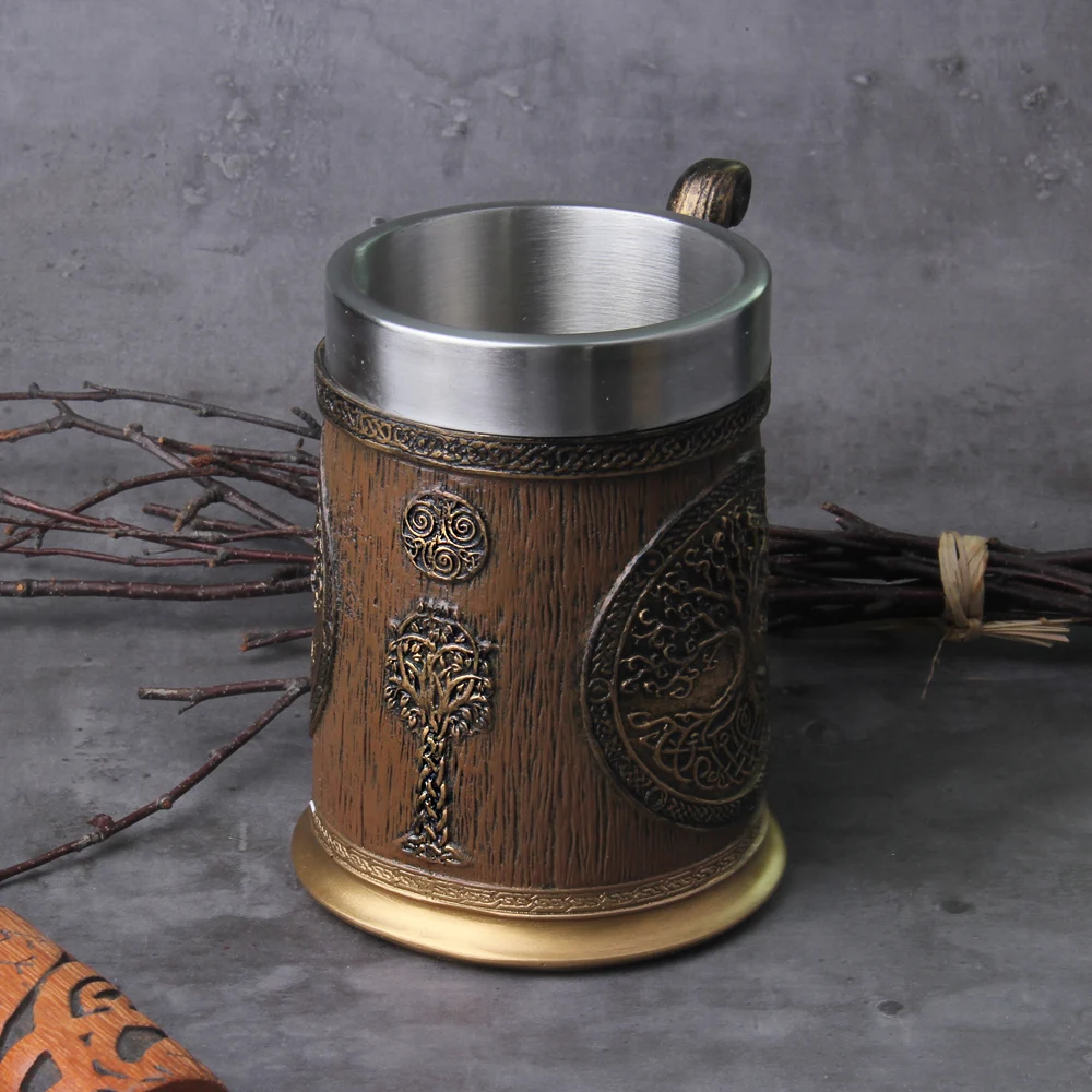 Viking Tree of Life Drakkar Beer Mug – 600ml Wooden Tankard Viking Tree of Life Drakkar Beer Mug – 600ml Wooden Tankard