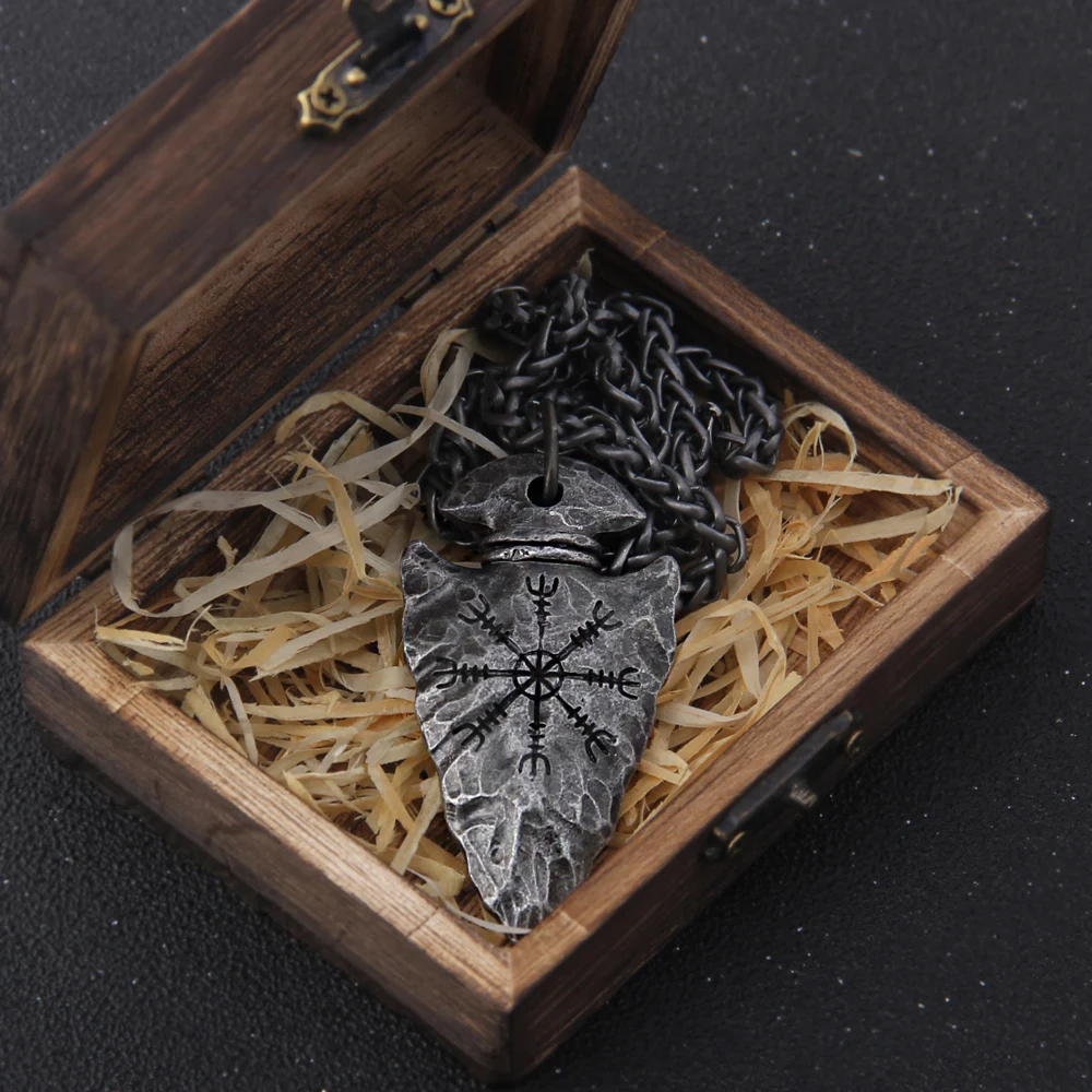 stainless steel Viking Damascus spear Pendant Necklace with really cow leather chain As Men Gift with wooden box as gift stainless steel Viking Damascus spear Pendant Necklace with really cow leather chain As Men Gift with wooden box as gift