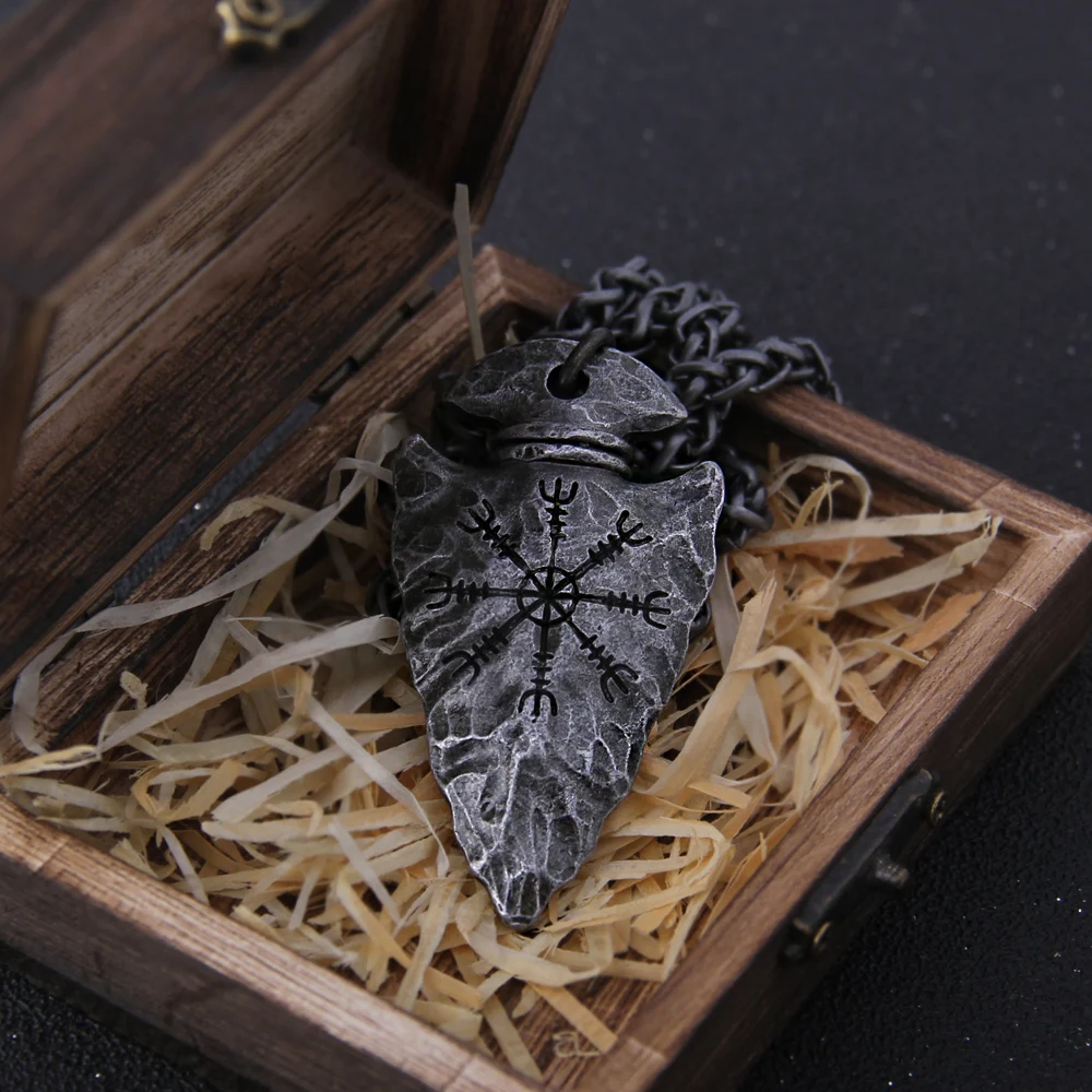 stainless steel Viking Damascus spear Pendant Necklace with really cow leather chain As Men Gift with wooden box as gift stainless steel Viking Damascus spear Pendant Necklace with really cow leather chain As Men Gift with wooden box as gift