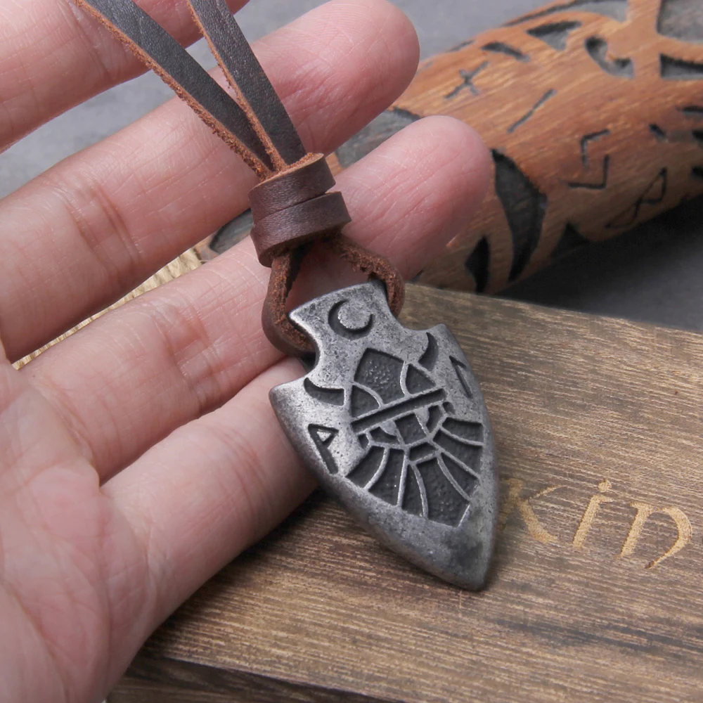 stainless steel Viking Damascus spear Pendant Necklace with really cow leather chain As Men Gift with wooden box as gift stainless steel Viking Damascus spear Pendant Necklace with really cow leather chain As Men Gift with wooden box as gift