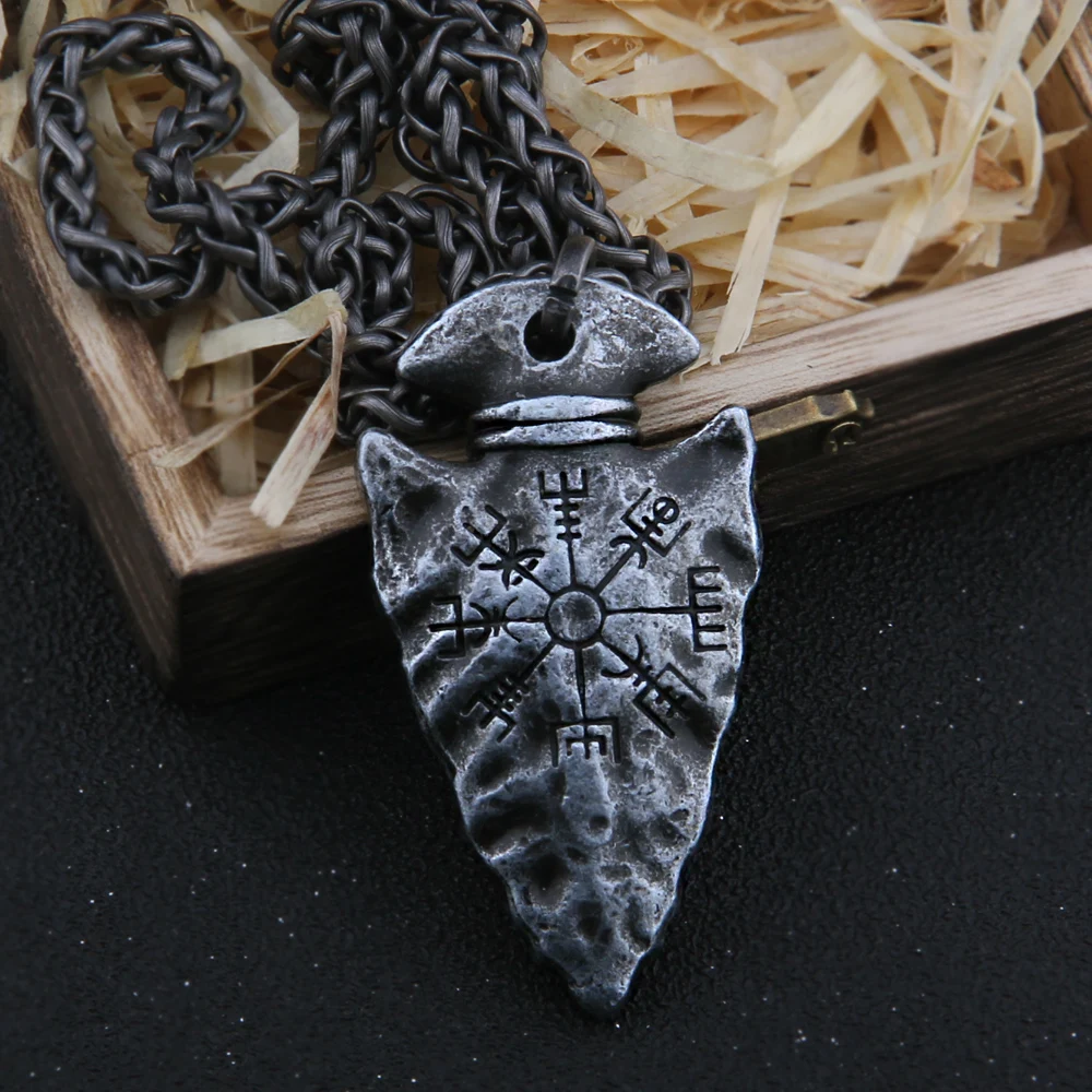 stainless steel Viking Damascus spear Pendant Necklace with really cow leather chain As Men Gift with wooden box as gift stainless steel Viking Damascus spear Pendant Necklace with really cow leather chain As Men Gift with wooden box as gift