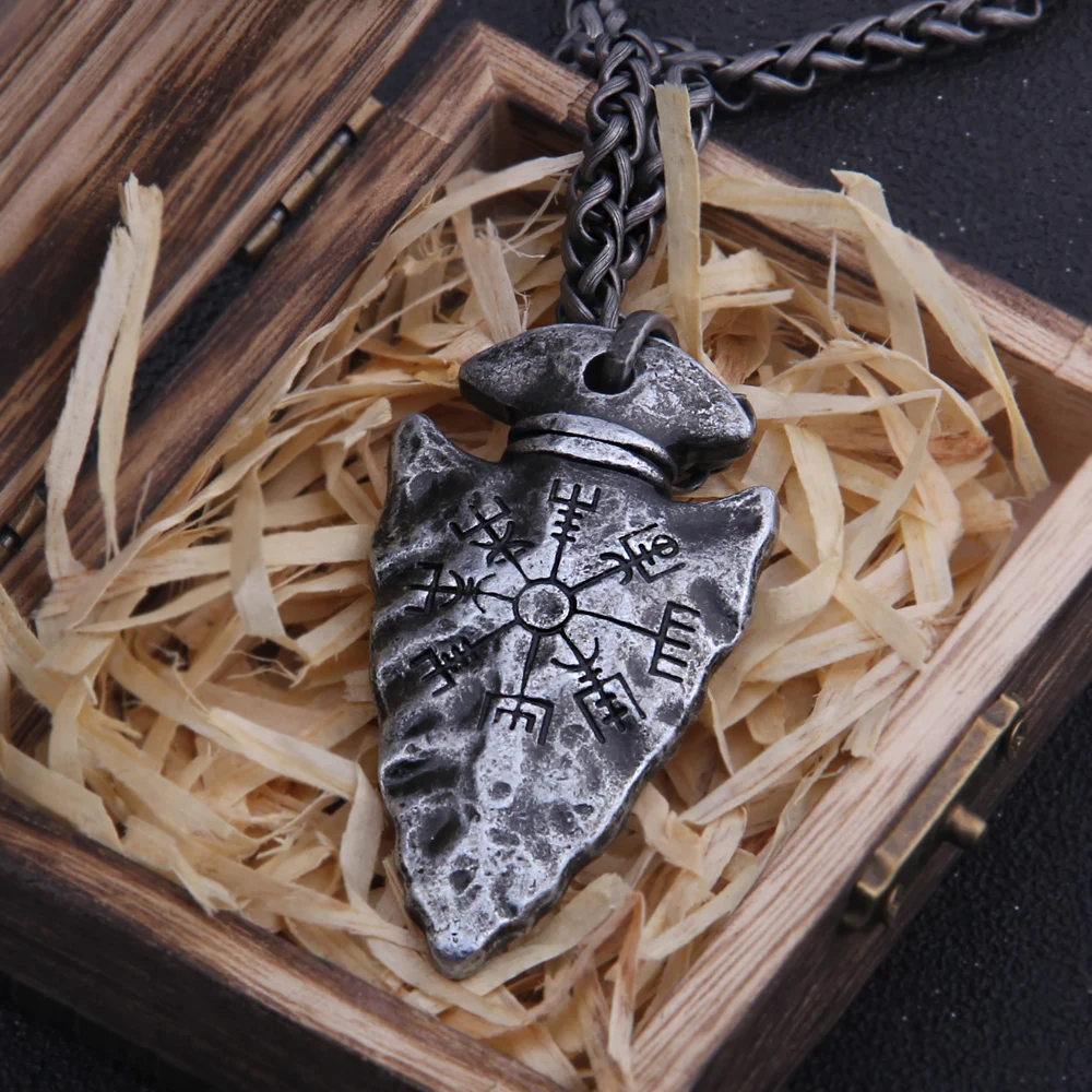 stainless steel Viking Damascus spear Pendant Necklace with really cow leather chain As Men Gift with wooden box as gift stainless steel Viking Damascus spear Pendant Necklace with really cow leather chain As Men Gift with wooden box as gift