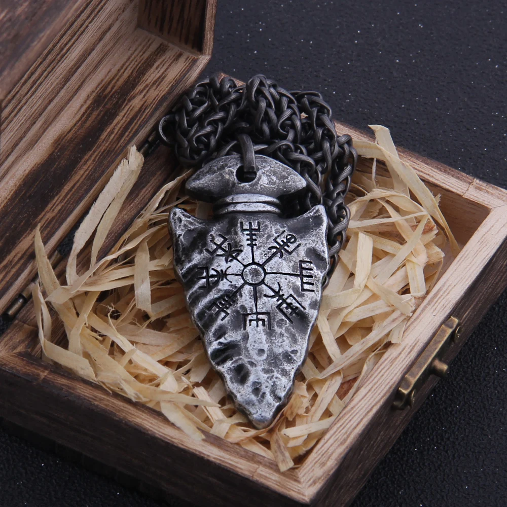 stainless steel Viking Damascus spear Pendant Necklace with really cow leather chain As Men Gift with wooden box as gift stainless steel Viking Damascus spear Pendant Necklace with really cow leather chain As Men Gift with wooden box as gift
