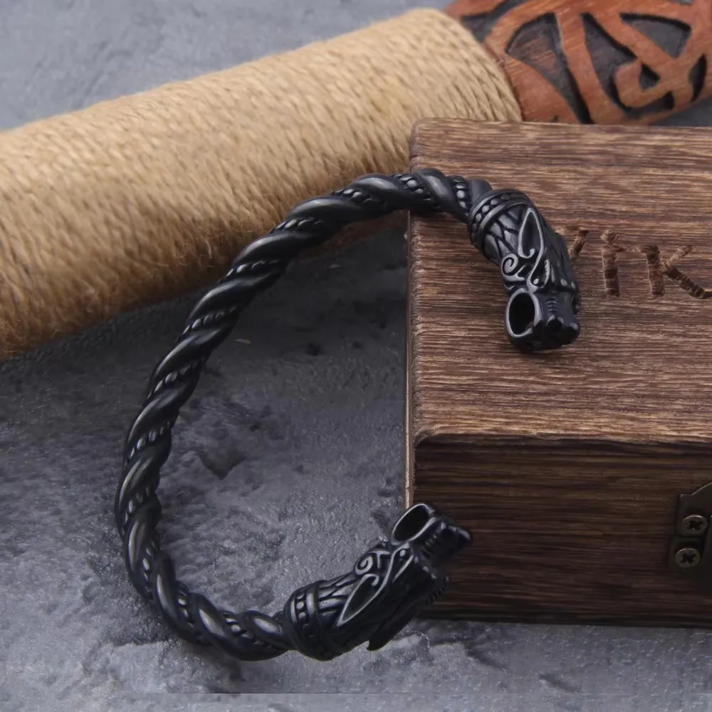 Black Stainless Steel Nordic Viking Norse Dragon Bracelet – Men's Cuff Wristband with Wooden Gift Box Black Stainless Steel Nordic Viking Norse Dragon Bracelet – Men's Cuff Wristband with Wooden Gift Box