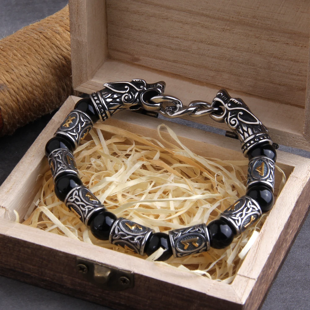 Black Stainless Steel Nordic Viking Norse Dragon Bracelet – Men's Cuff Wristband with Wooden Gift Box Black Stainless Steel Nordic Viking Norse Dragon Bracelet – Men's Cuff Wristband with Wooden Gift Box