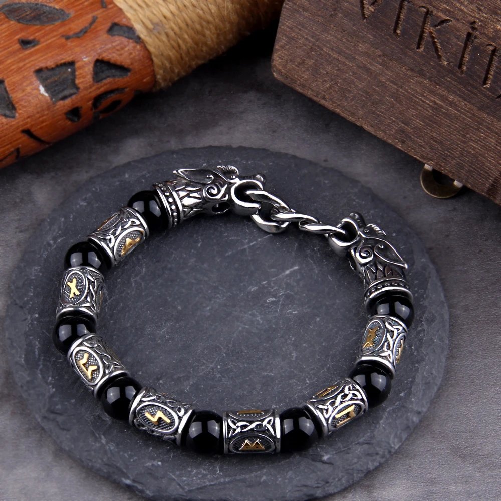 Black Stainless Steel Nordic Viking Norse Dragon Bracelet – Men's Cuff Wristband with Wooden Gift Box Black Stainless Steel Nordic Viking Norse Dragon Bracelet – Men's Cuff Wristband with Wooden Gift Box