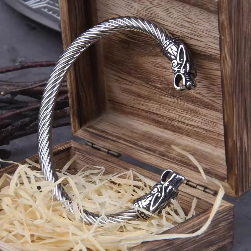 Black Stainless Steel Nordic Viking Norse Dragon Bracelet – Men's Cuff Wristband with Wooden Gift Box Black Stainless Steel Nordic Viking Norse Dragon Bracelet – Men's Cuff Wristband with Wooden Gift Box