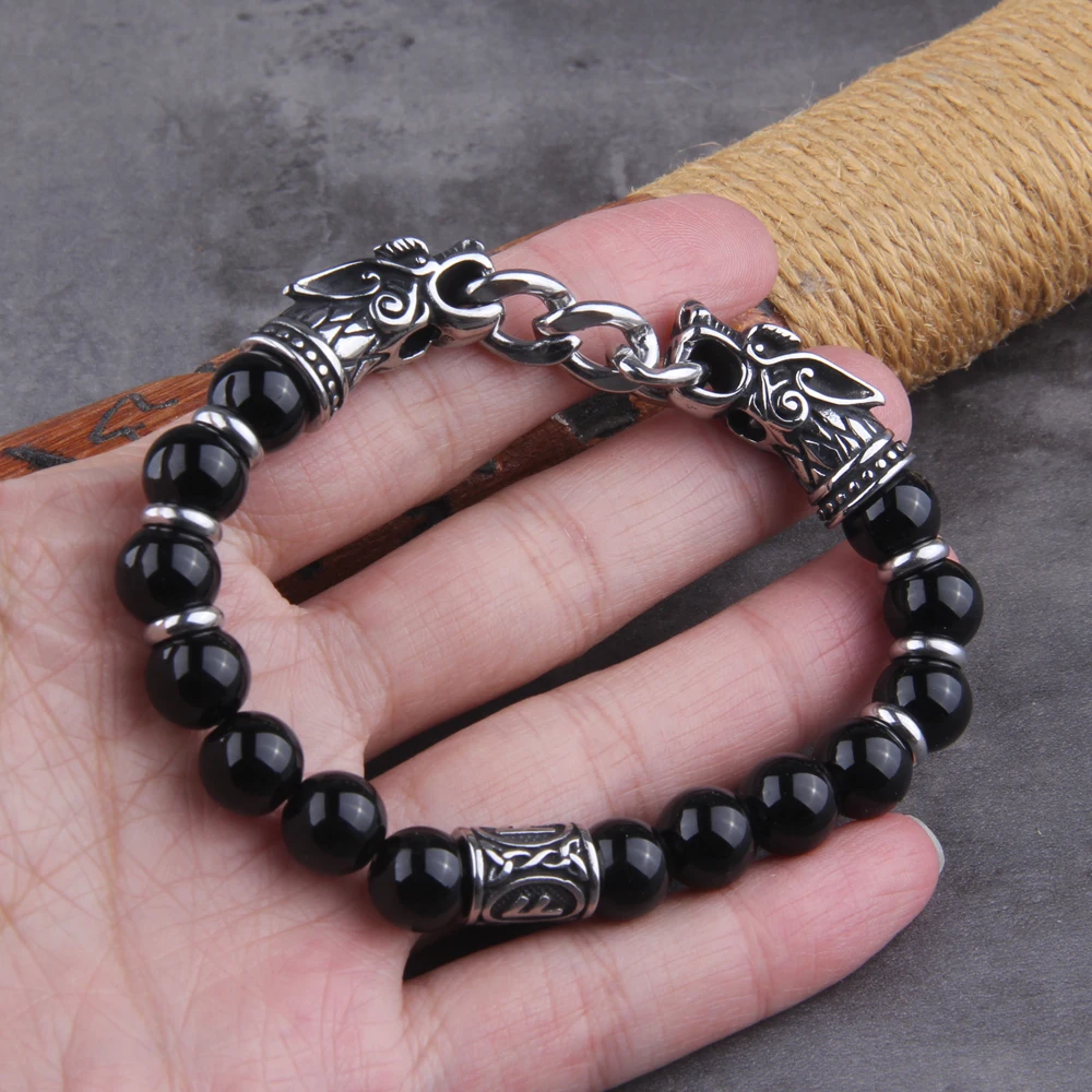 Black Stainless Steel Nordic Viking Norse Dragon Bracelet – Men's Cuff Wristband with Wooden Gift Box Black Stainless Steel Nordic Viking Norse Dragon Bracelet – Men's Cuff Wristband with Wooden Gift Box