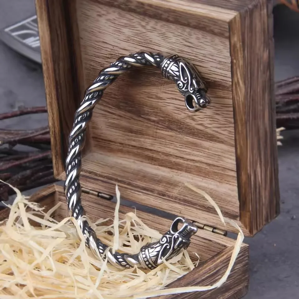 Black Stainless Steel Nordic Viking Norse Dragon Bracelet – Men's Cuff Wristband with Wooden Gift Box Black Stainless Steel Nordic Viking Norse Dragon Bracelet – Men's Cuff Wristband with Wooden Gift Box