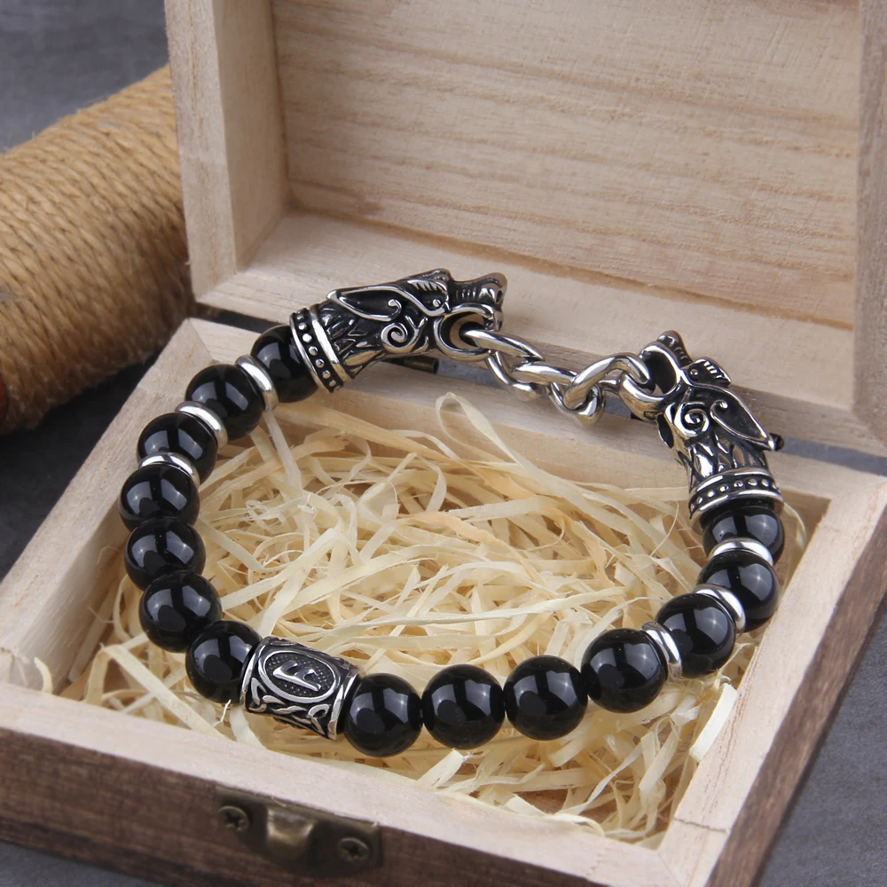 Black Stainless Steel Nordic Viking Norse Dragon Bracelet – Men's Cuff Wristband with Wooden Gift Box Black Stainless Steel Nordic Viking Norse Dragon Bracelet – Men's Cuff Wristband with Wooden Gift Box