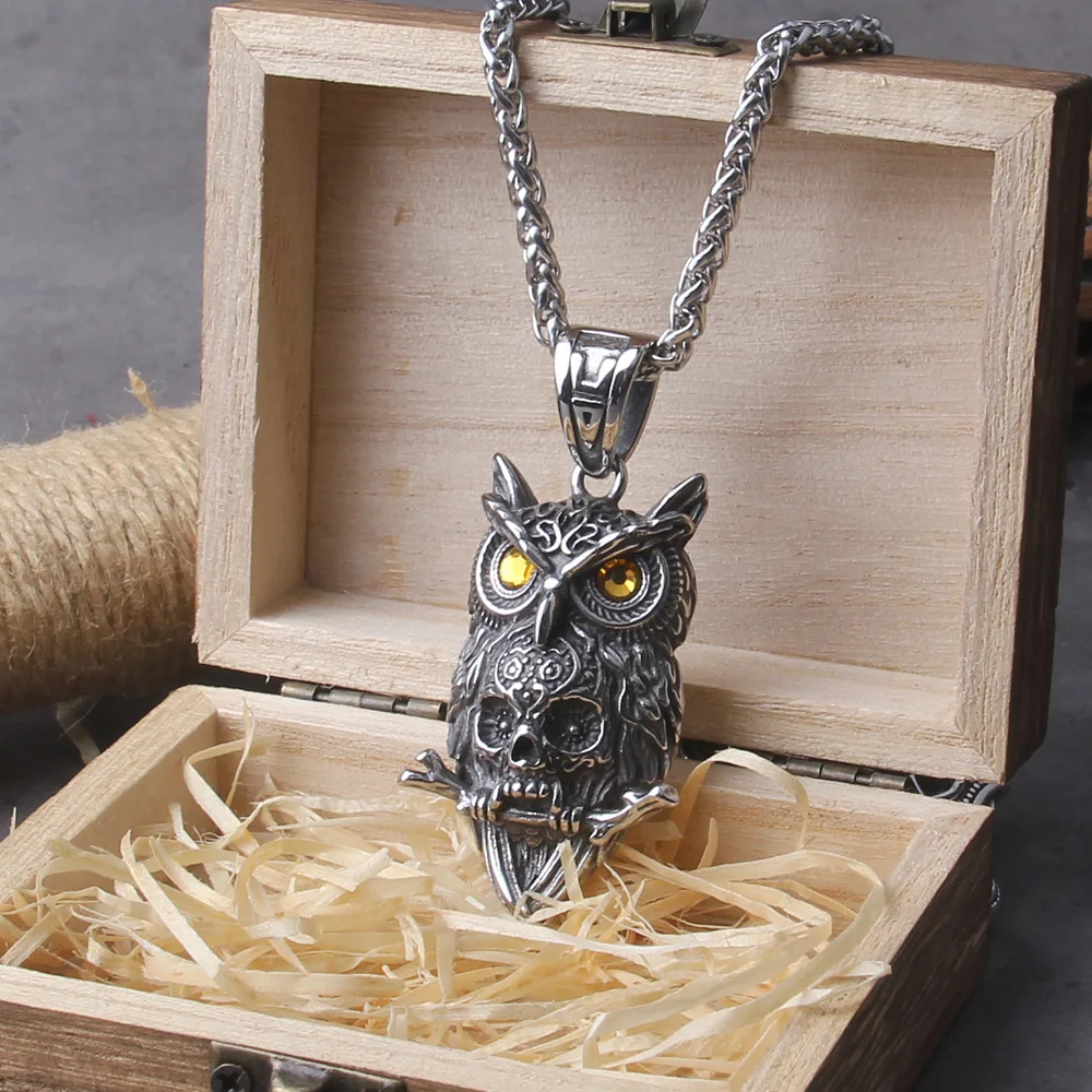 Gothic Owl Skull Viking Necklace – Stainless Steel Punk Pendant for Men Gothic Owl Skull Viking Necklace – Stainless Steel Punk Pendant for Men