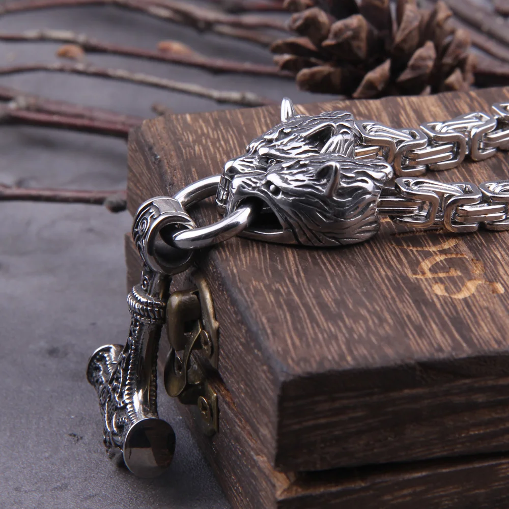 Wolf Head Thor’s Hammer Necklace – Stainless Steel Viking Pendant Wolf Head Thor’s Hammer Necklace – Stainless Steel Viking Pendant