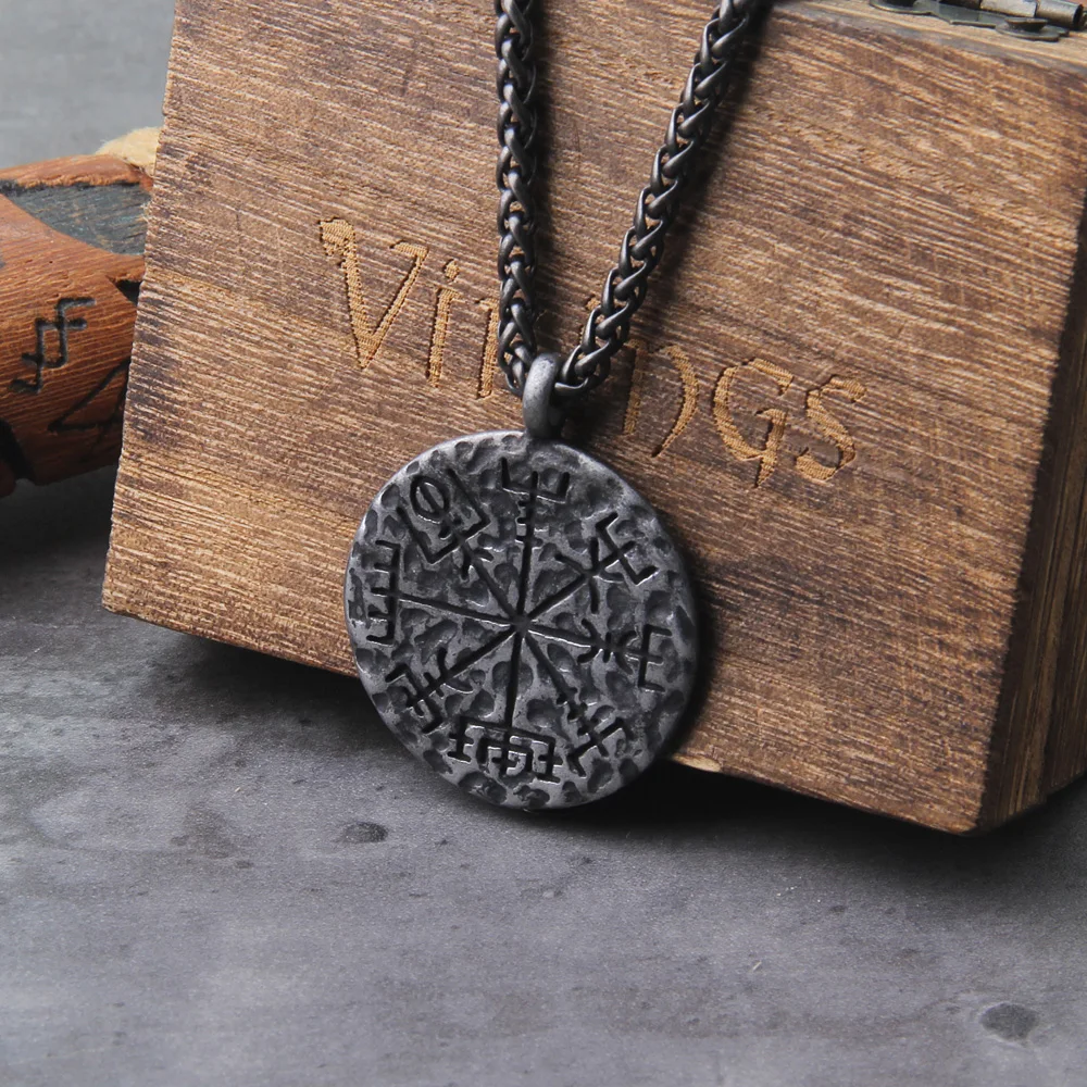 Helm of Awe & Vegvisir Rune Necklace – Viking Stainless Steel Pendant Helm of Awe & Vegvisir Rune Necklace – Viking Stainless Steel Pendant