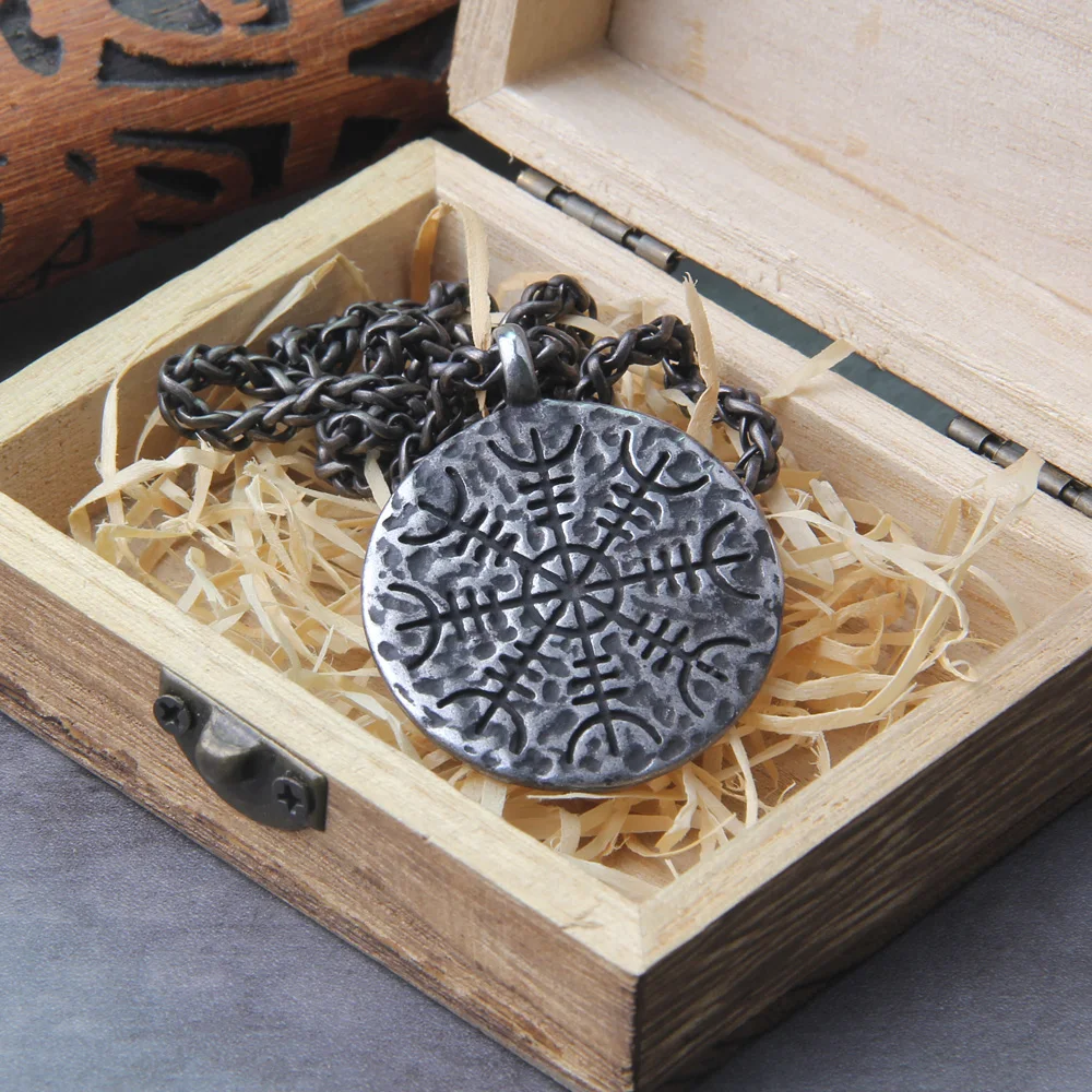 Helm of Awe & Vegvisir Rune Necklace – Viking Stainless Steel Pendant Helm of Awe & Vegvisir Rune Necklace – Viking Stainless Steel Pendant