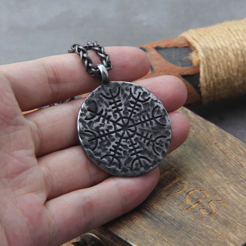 Helm of Awe & Vegvisir Rune Necklace – Viking Stainless Steel Pendant Helm of Awe & Vegvisir Rune Necklace – Viking Stainless Steel Pendant