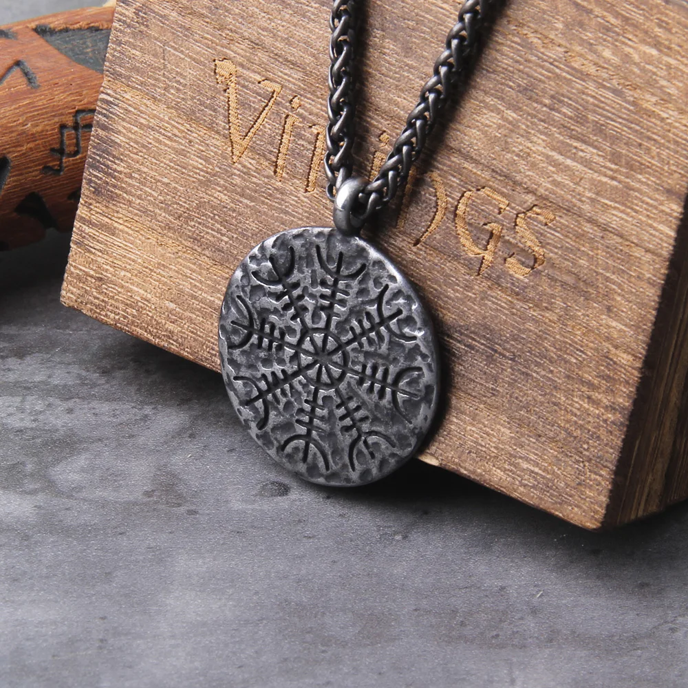 Helm of Awe & Vegvisir Rune Necklace – Viking Stainless Steel Pendant Helm of Awe & Vegvisir Rune Necklace – Viking Stainless Steel Pendant