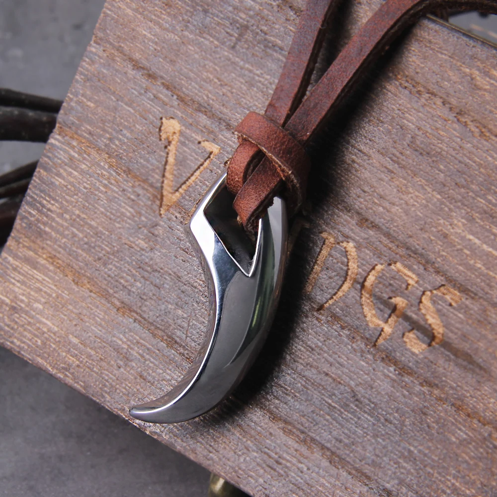 Wolf Fang Pendant Necklace – Viking Tooth Spike with Leather Chain