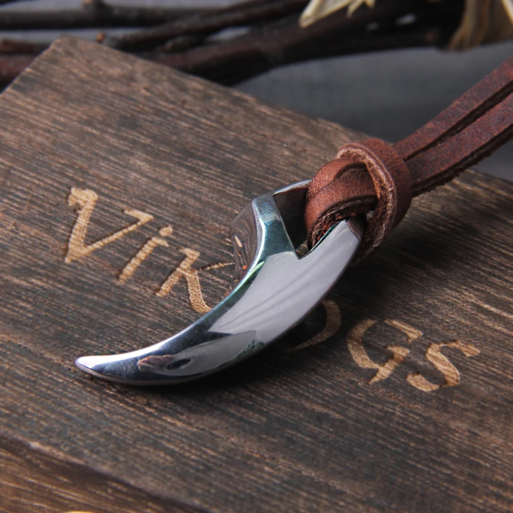 Wolf Fang Pendant Necklace – Viking Tooth Spike with Leather Chain