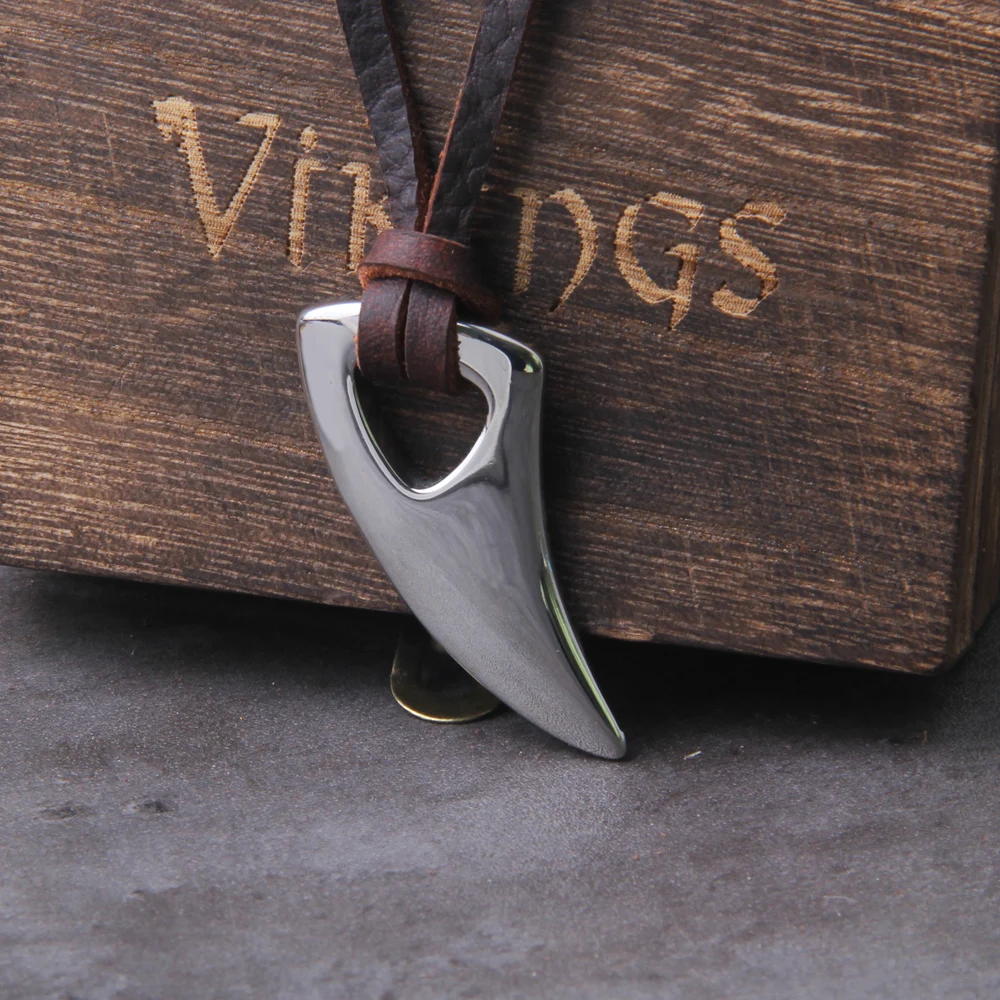 Wolf Fang Pendant Necklace – Viking Tooth Spike with Leather Chain