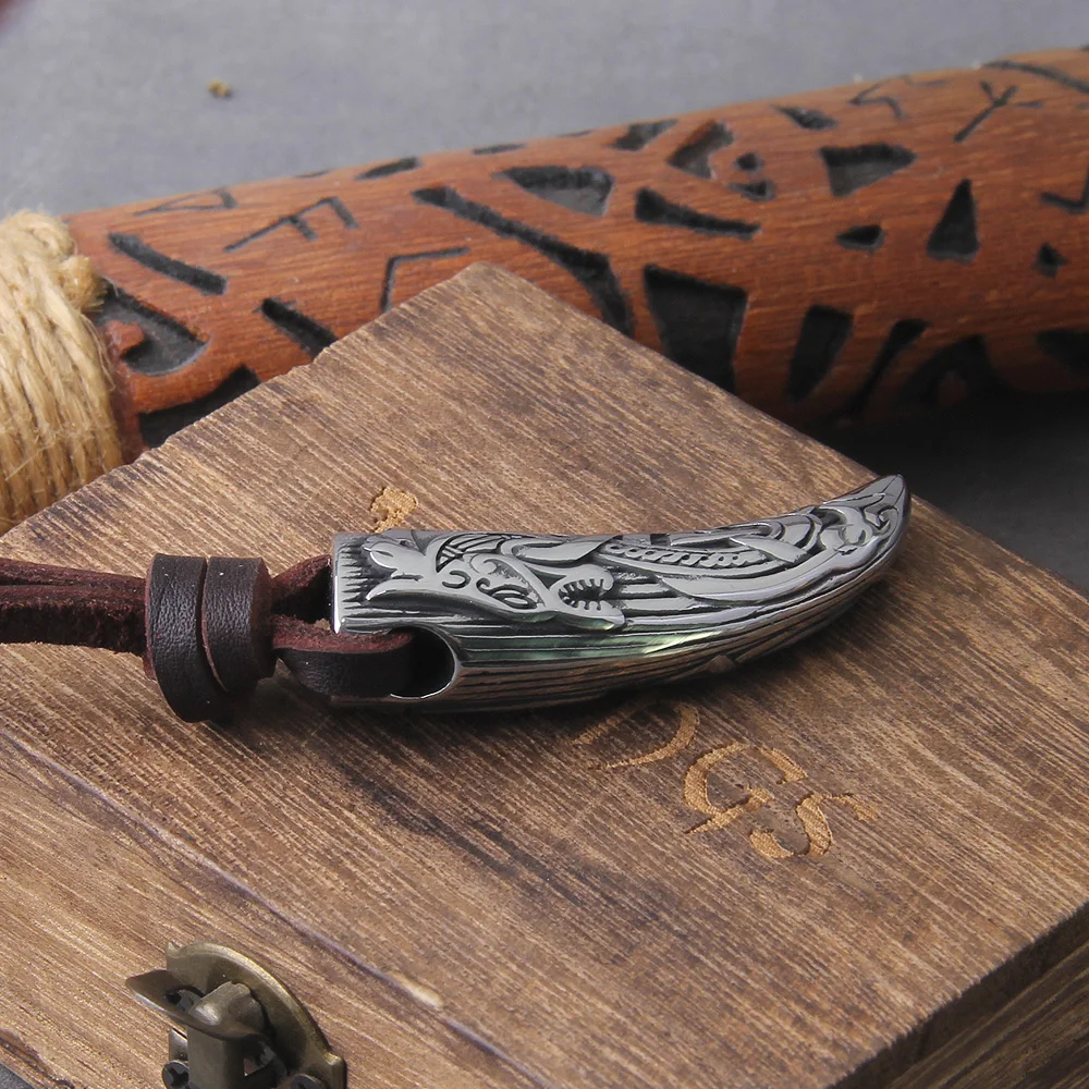 Wolf Fang Pendant Necklace – Viking Tooth Spike with Leather Chain Wolf Fang Pendant Necklace – Viking Tooth Spike with Leather Chain