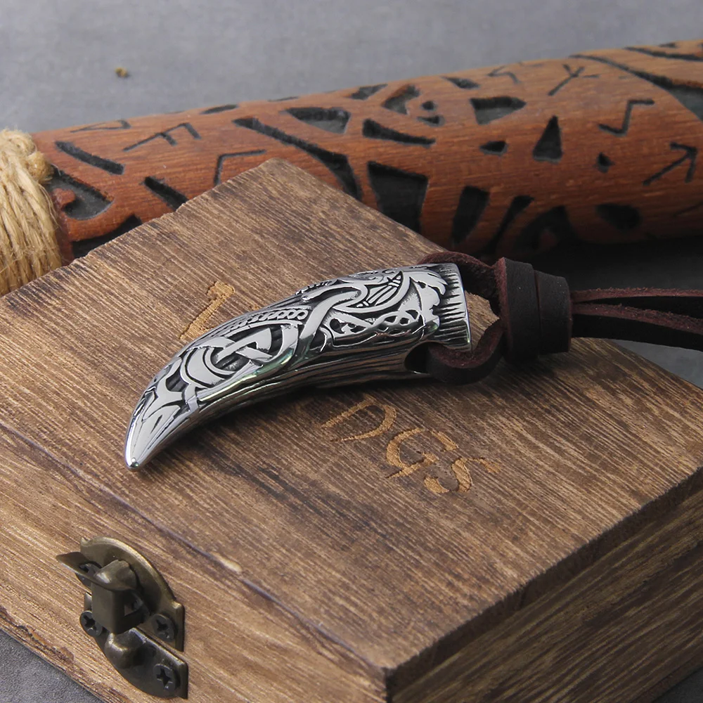 Wolf Fang Pendant Necklace – Viking Tooth Spike with Leather Chain Wolf Fang Pendant Necklace – Viking Tooth Spike with Leather Chain