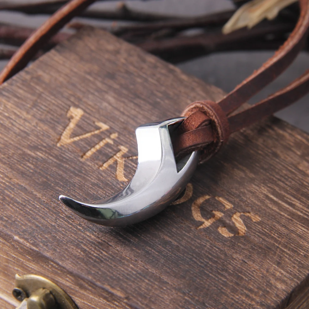 Wolf Fang Pendant Necklace – Viking Tooth Spike with Leather Chain