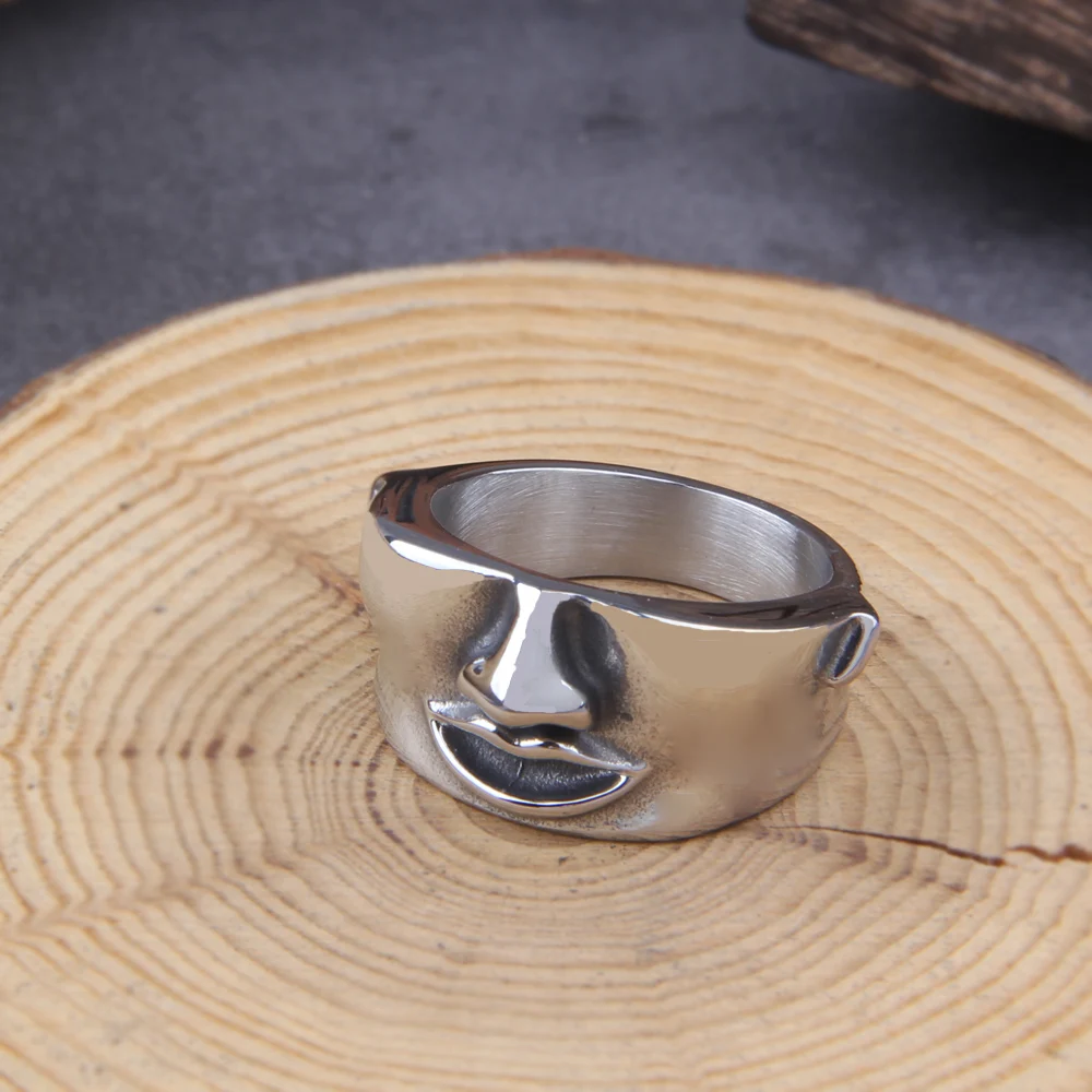 Punk Face Split Ring – Gothic Stainless Steel Biker Jewelry