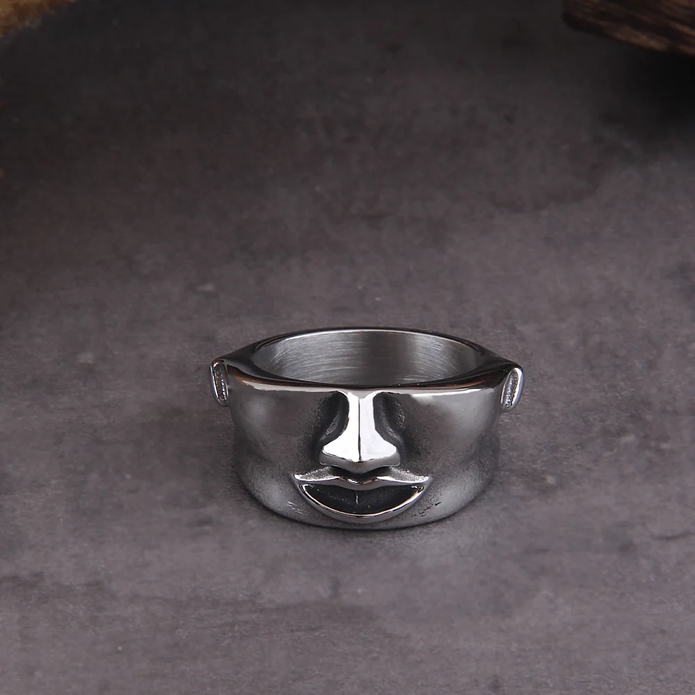 Punk Face Split Ring – Gothic Stainless Steel Biker Jewelry