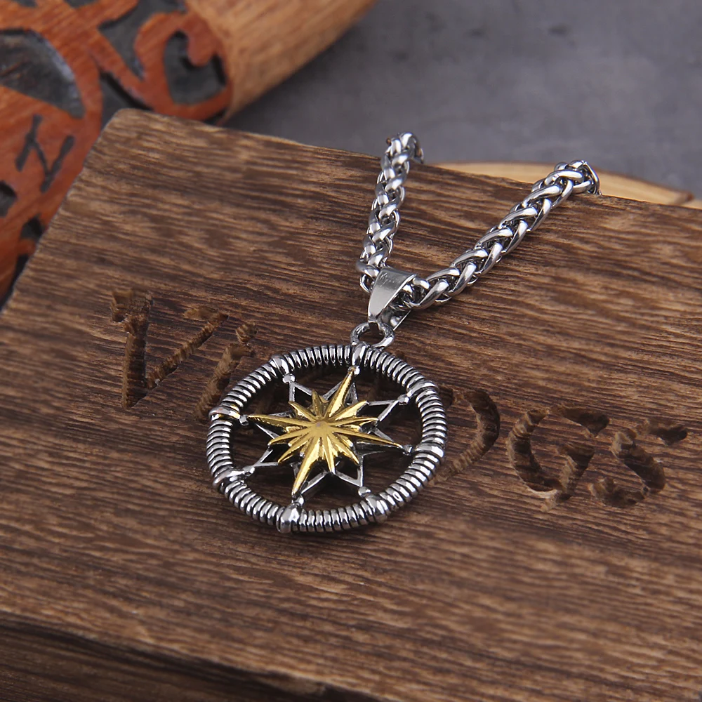 Silver Hexagram Compass Pendant – 12-Point Star Stainless Steel Necklace for Men & Women