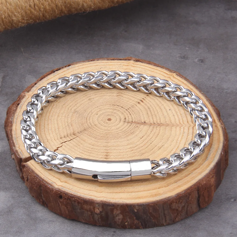 Punk Bicycle Chain Bracelet for Men – Gray Stainless Steel Magnetic Clasp