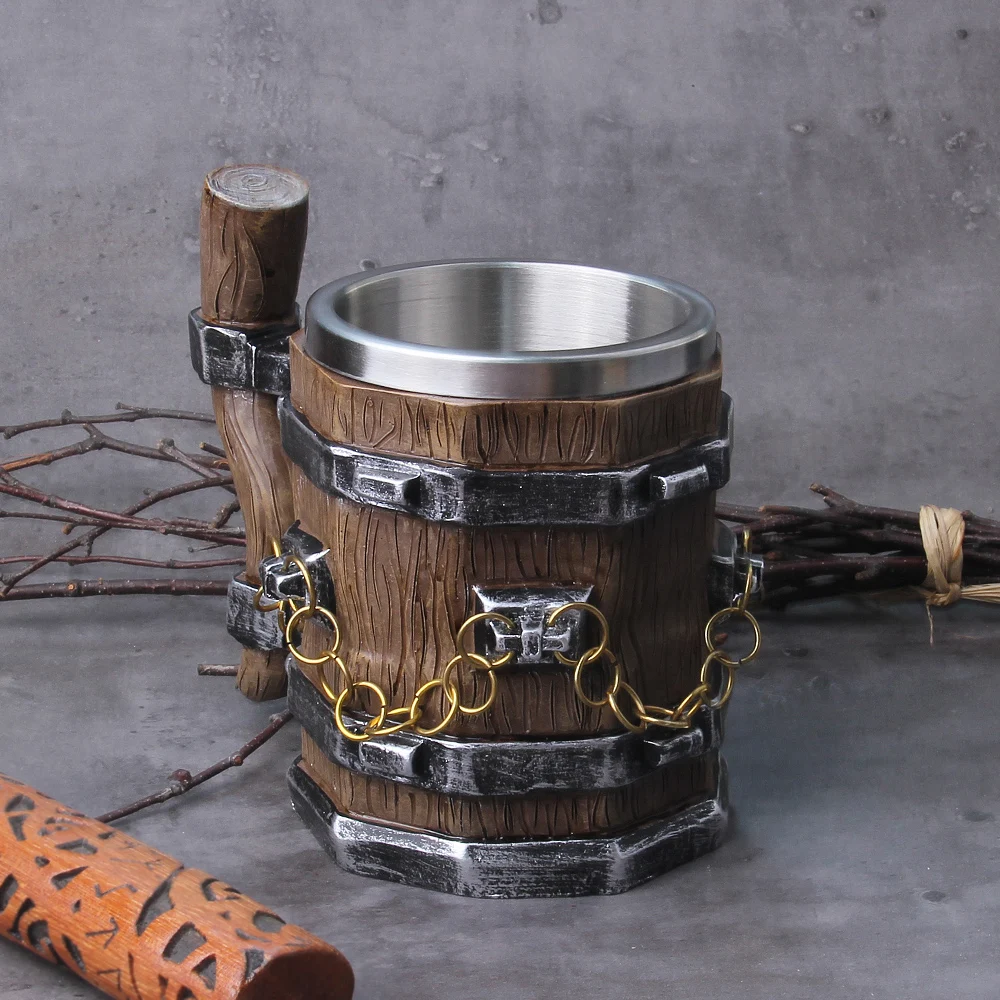 Viking Barrel Beer Mug – Wood Style Tankard with Brass Ring (600ml) Viking Barrel Beer Mug – Wood Style Tankard with Brass Ring (600ml)