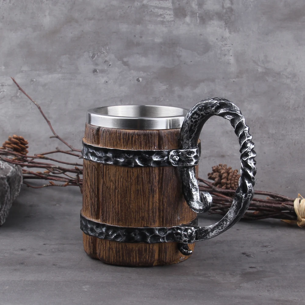 Viking Barrel Beer Mug – Wood Style Tankard with Brass Ring (600ml) Viking Barrel Beer Mug – Wood Style Tankard with Brass Ring (600ml)
