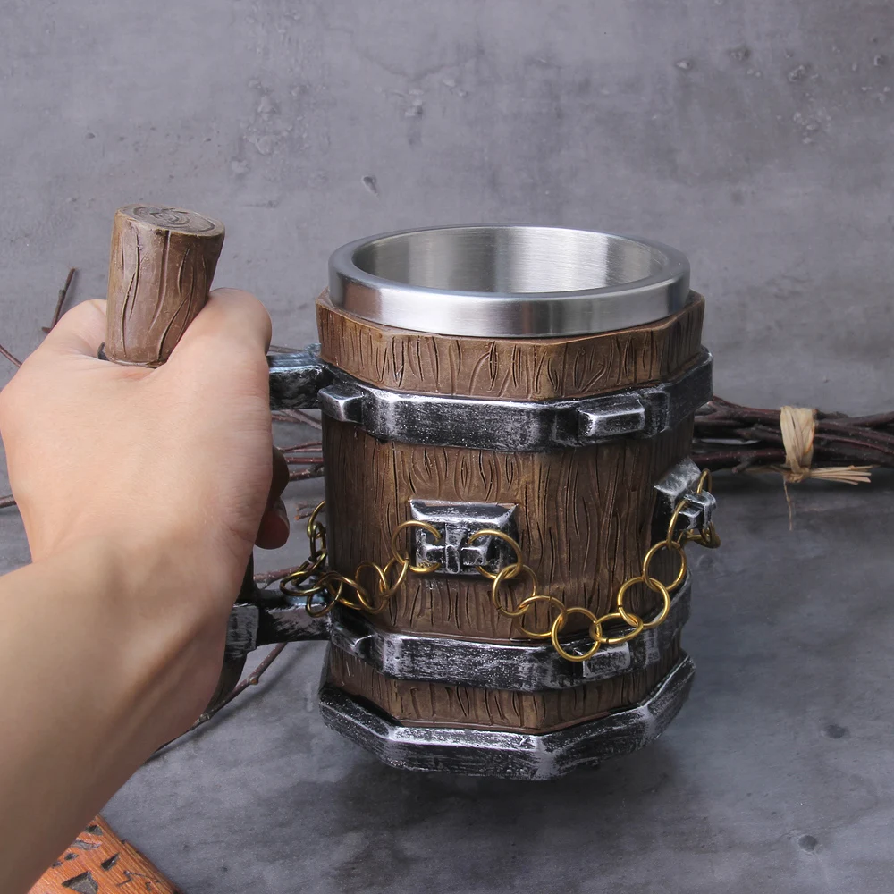 Viking Barrel Beer Mug – Wood Style Tankard with Brass Ring (600ml) Viking Barrel Beer Mug – Wood Style Tankard with Brass Ring (600ml)