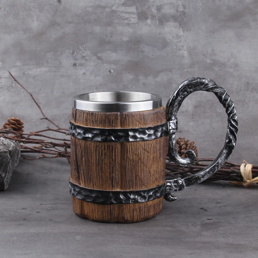 Viking Barrel Beer Mug – Wood Style Tankard with Brass Ring (600ml) Viking Barrel Beer Mug – Wood Style Tankard with Brass Ring (600ml)