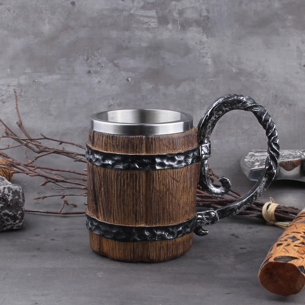 Viking Barrel Beer Mug – Wood Style Tankard with Brass Ring (600ml) Viking Barrel Beer Mug – Wood Style Tankard with Brass Ring (600ml)