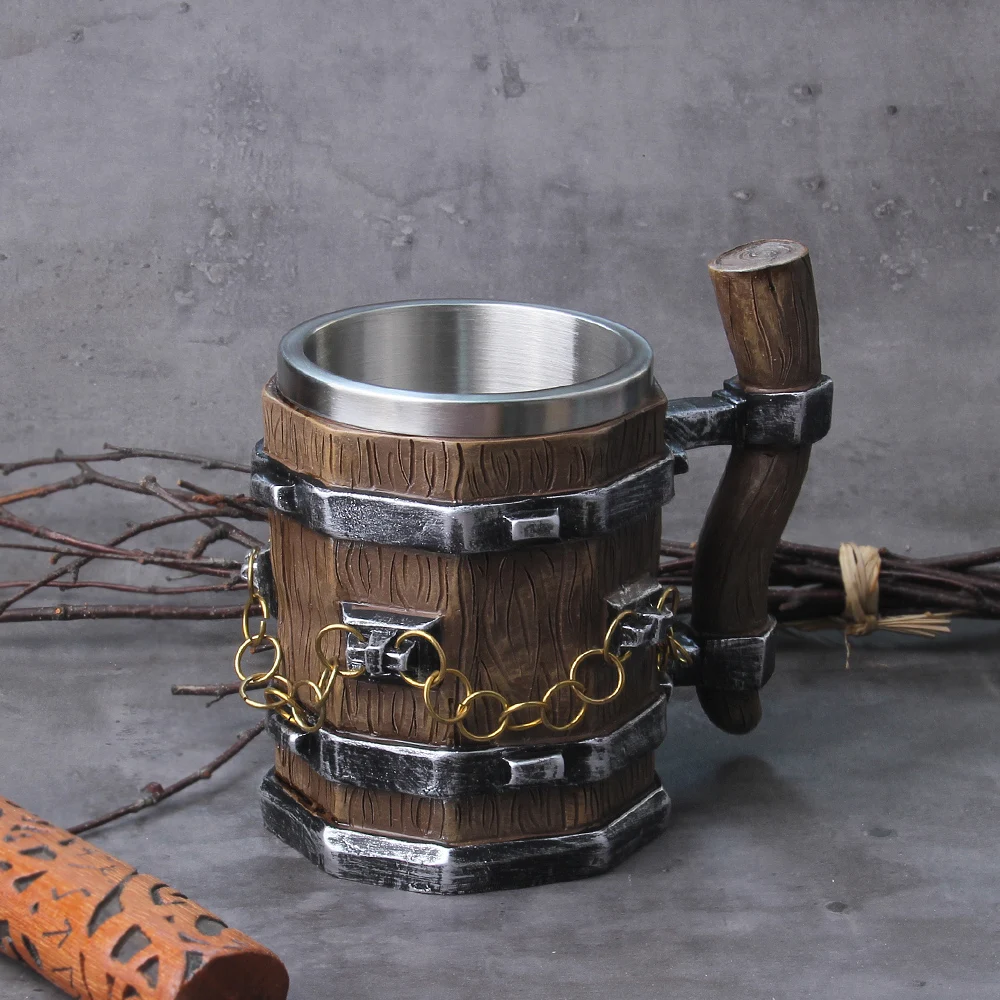 Viking Barrel Beer Mug – Wood Style Tankard with Brass Ring (600ml) Viking Barrel Beer Mug – Wood Style Tankard with Brass Ring (600ml)