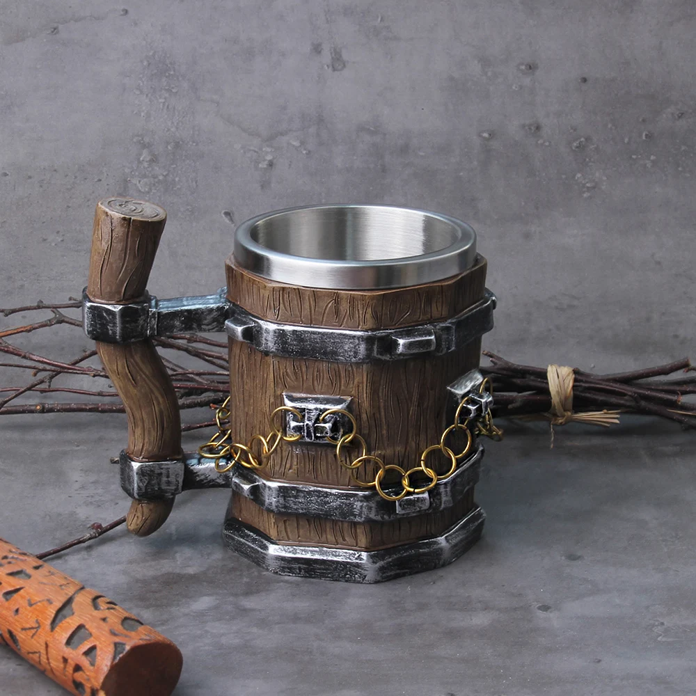 Viking Barrel Beer Mug – Wood Style Tankard with Brass Ring (600ml) Viking Barrel Beer Mug – Wood Style Tankard with Brass Ring (600ml)