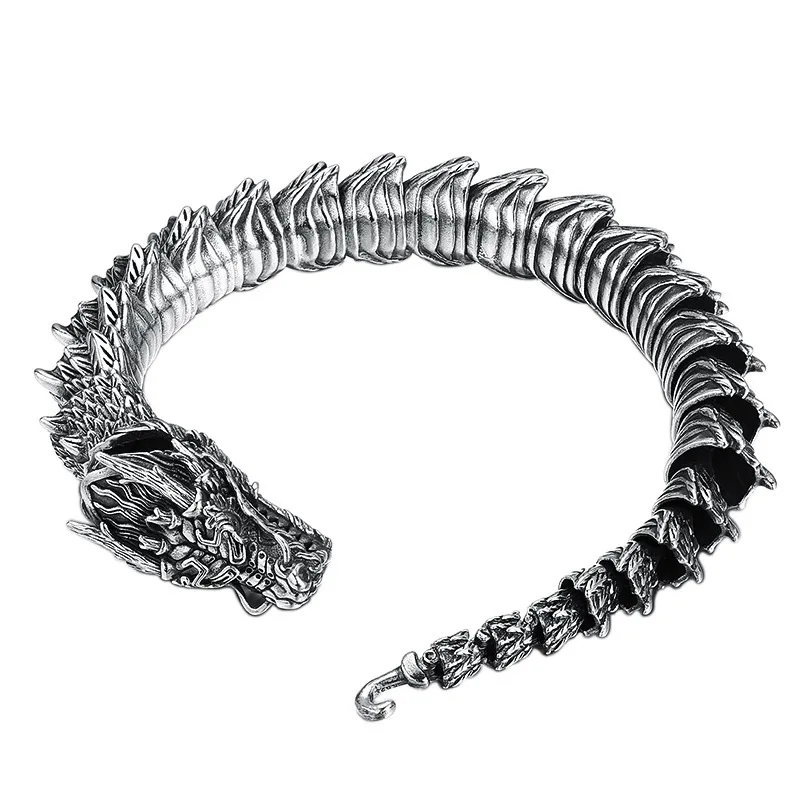 New S925 Sterling Silver Fierce Dragon Bracelets Viking Domineering Black Gun Dragon Men Bracelet Hip Hop Rock fashion Jewelry