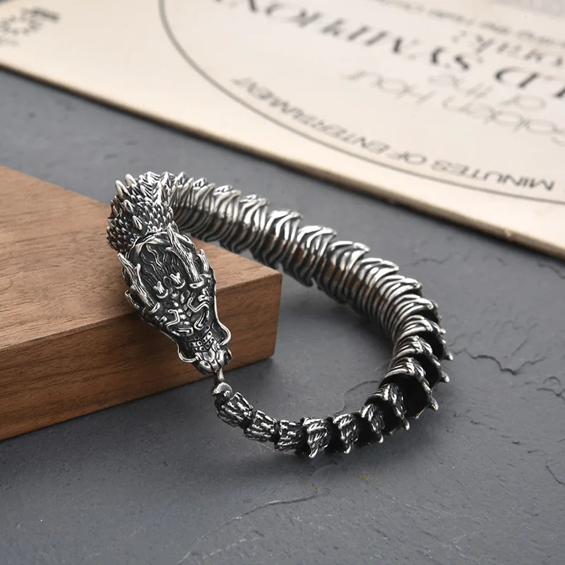 New S925 Sterling Silver Fierce Dragon Bracelets Viking Domineering Black Gun Dragon Men Bracelet Hip Hop Rock fashion Jewelry New S925 Sterling Silver Fierce Dragon Bracelets Viking Domineering Black Gun Dragon Men Bracelet Hip Hop Rock fashion Jewelry