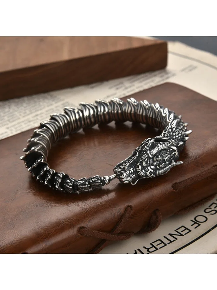 New S925 Sterling Silver Fierce Dragon Bracelets Viking Domineering Black Gun Dragon Men Bracelet Hip Hop Rock fashion Jewelry New S925 Sterling Silver Fierce Dragon Bracelets Viking Domineering Black Gun Dragon Men Bracelet Hip Hop Rock fashion Jewelry