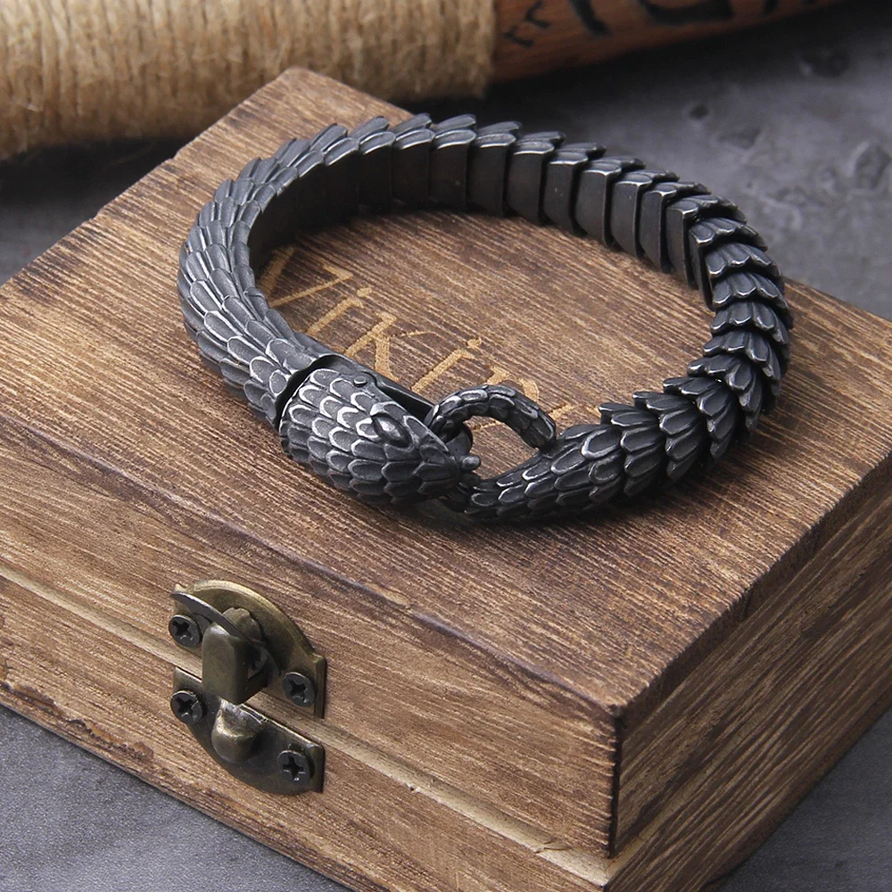 316L Stainless Steel Black Snake Chain Bracelet Men and Women Hip Hop Charm Biker Gothic Bracelet Gift Vintage Jewelry Wholesale