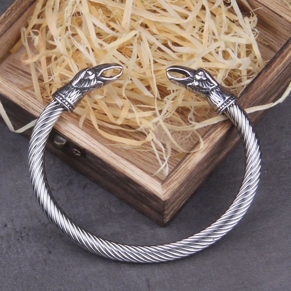 Stainless Steel Nordic Viking Norse Raven Bracelet Men Wristband Cuff Bracelets with viking wooden box Stainless Steel Nordic Viking Norse Raven Bracelet Men Wristband Cuff Bracelets with viking wooden box