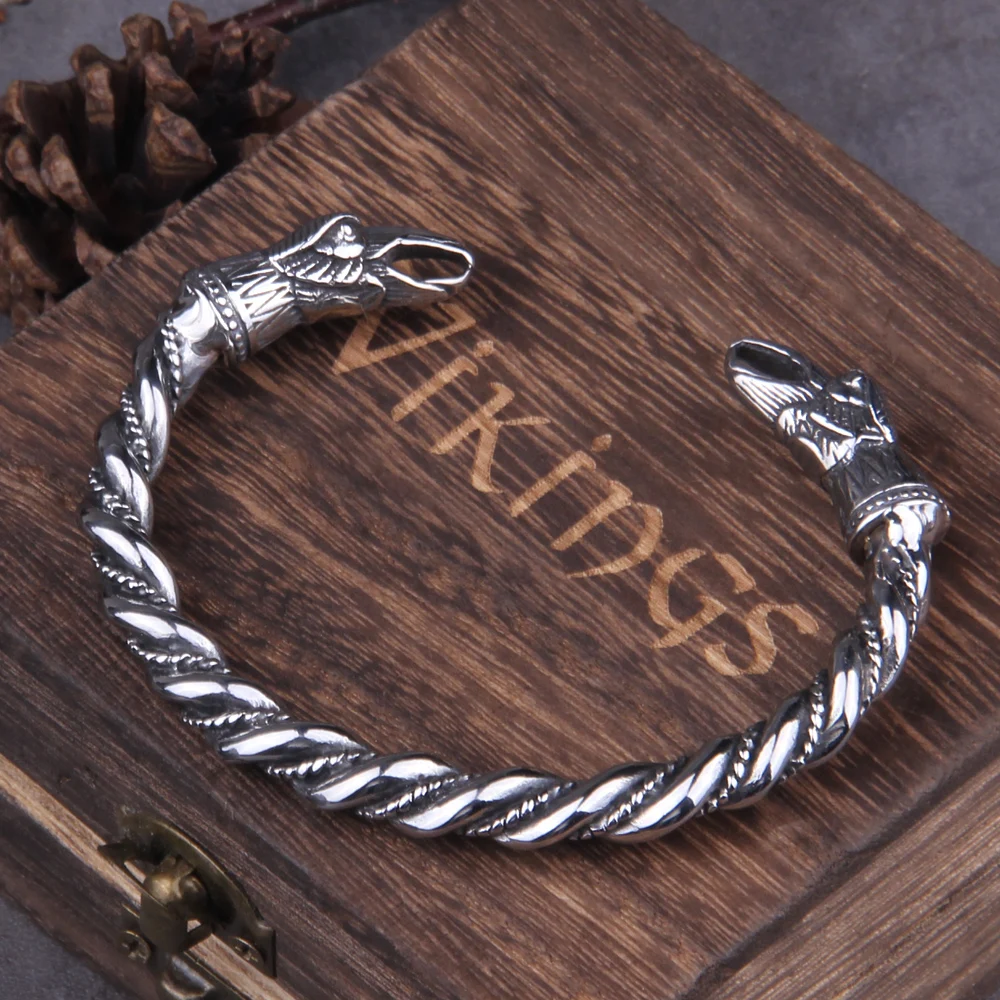 Stainless Steel Nordic Viking Norse Raven Bracelet Men Wristband Cuff Bracelets with viking wooden box Stainless Steel Nordic Viking Norse Raven Bracelet Men Wristband Cuff Bracelets with viking wooden box
