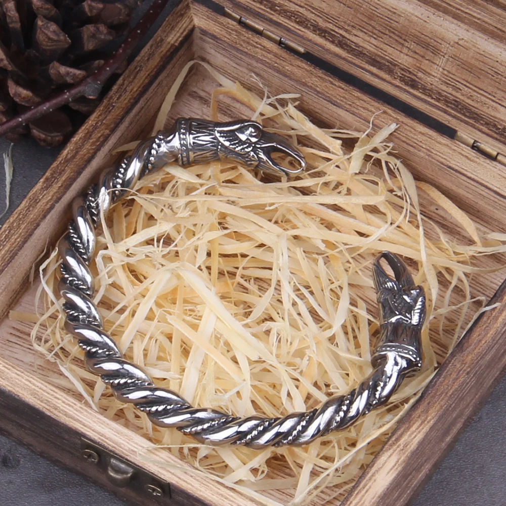 Stainless Steel Nordic Viking Norse Raven Bracelet Men Wristband Cuff Bracelets with viking wooden box Stainless Steel Nordic Viking Norse Raven Bracelet Men Wristband Cuff Bracelets with viking wooden box